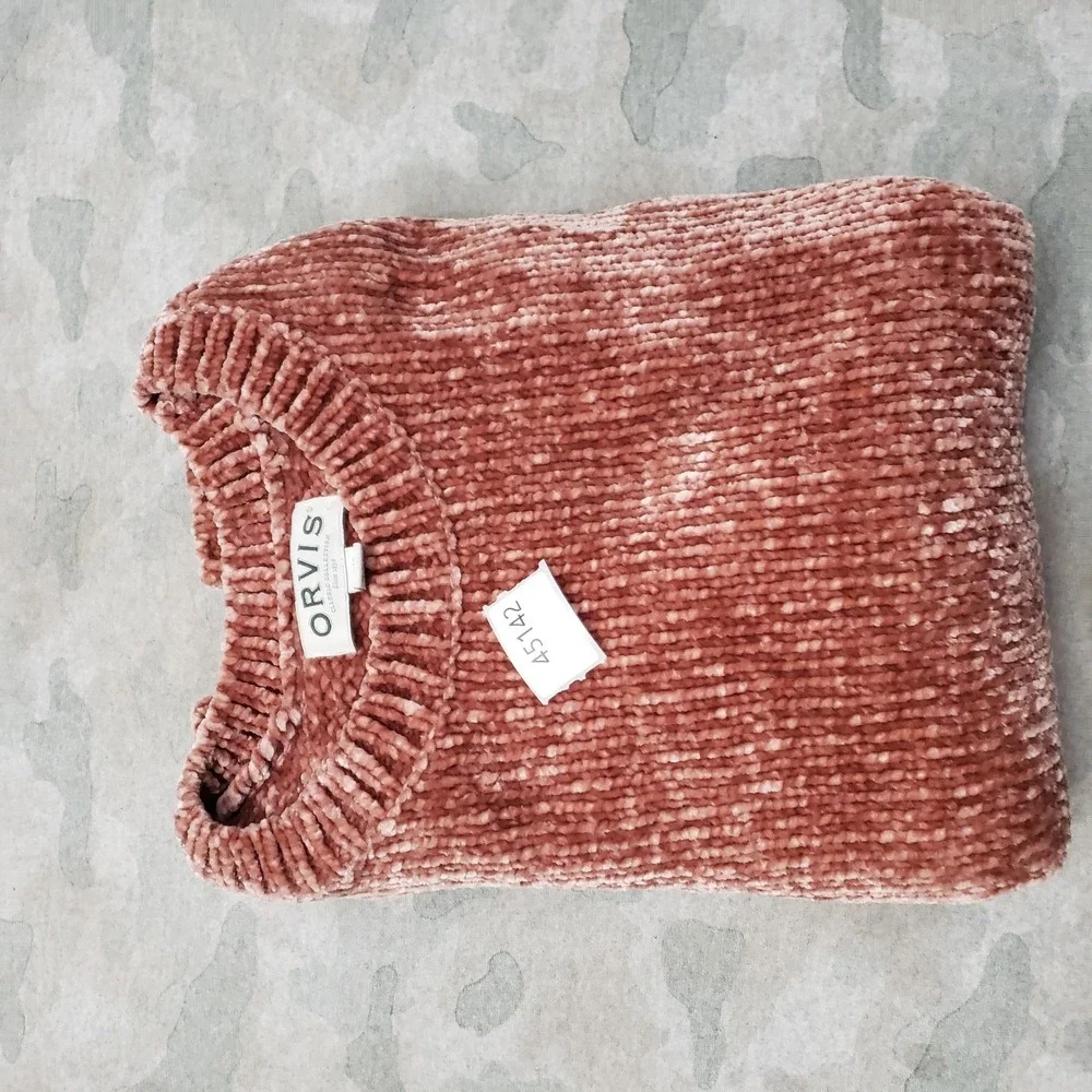 Orvis Sweater Womens Small Red Rust‎ Pullover Ribbed Long Sleeve